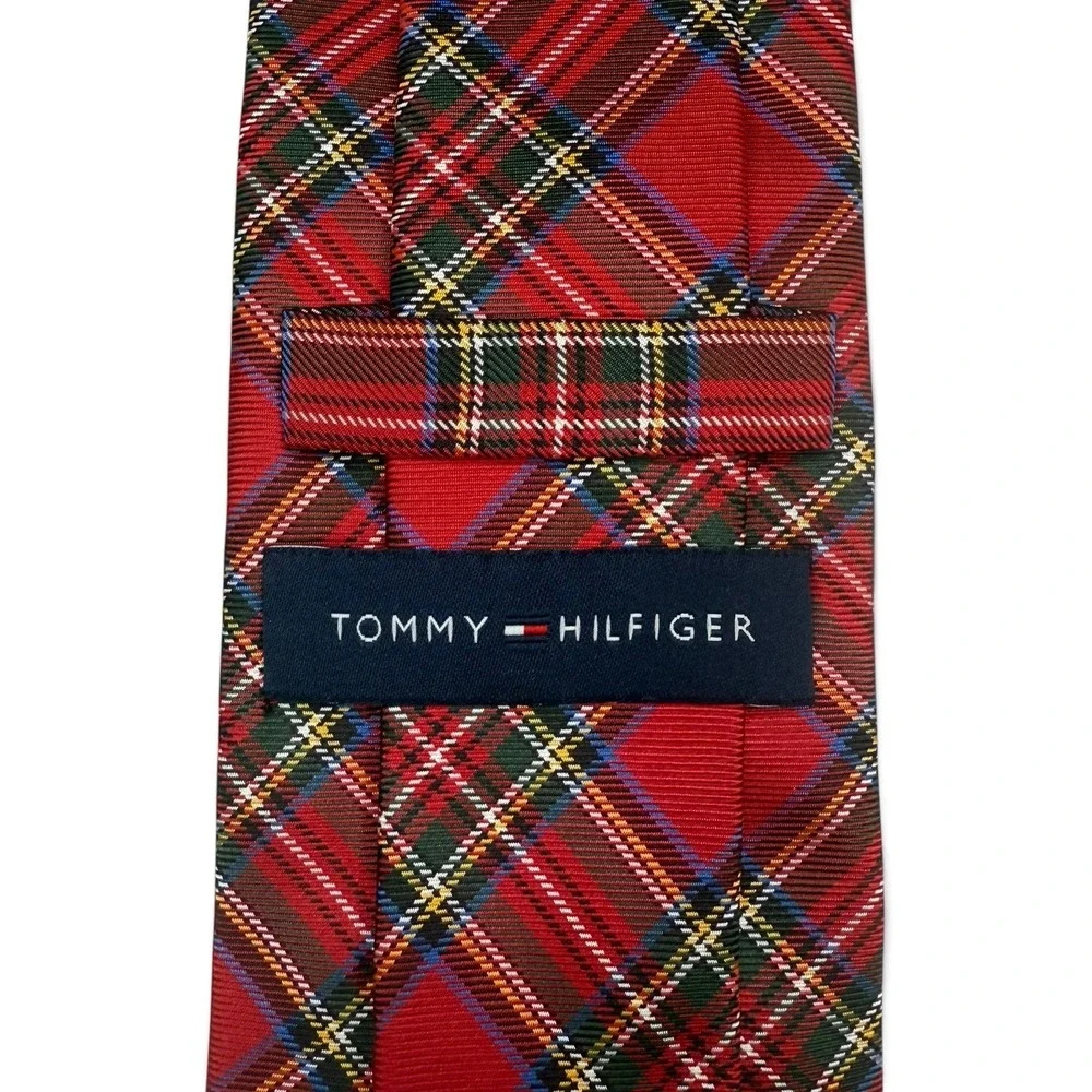 Tommy Hilfiger 100% Silk Mens Tie Red Plaid 3